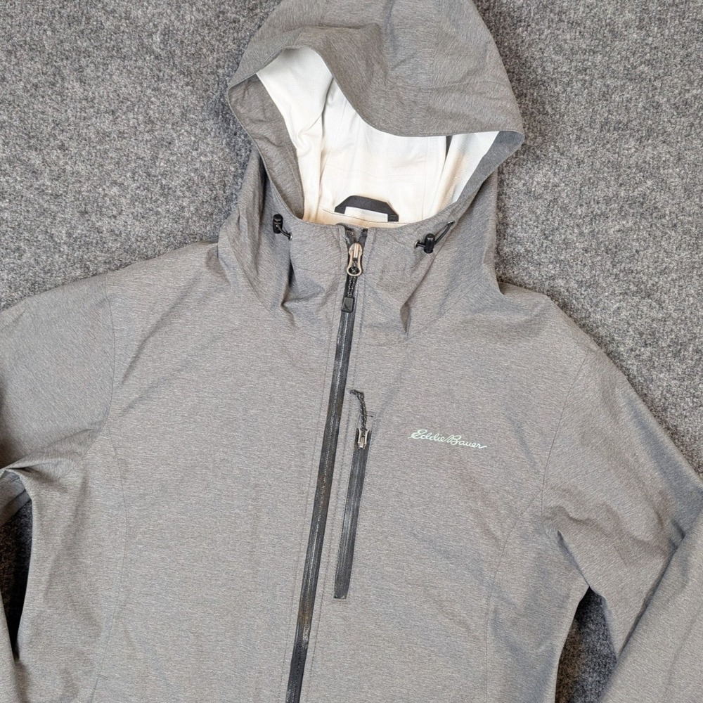 Eddie Bauer Womens Large Gray Softshell Hooded Jacket Full Zip Up & Pit Zips